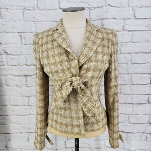 Vintage Y2K Blazer Kawaii Plaid Tweed Glitter Preppy Bow Coquette USA 6 Small